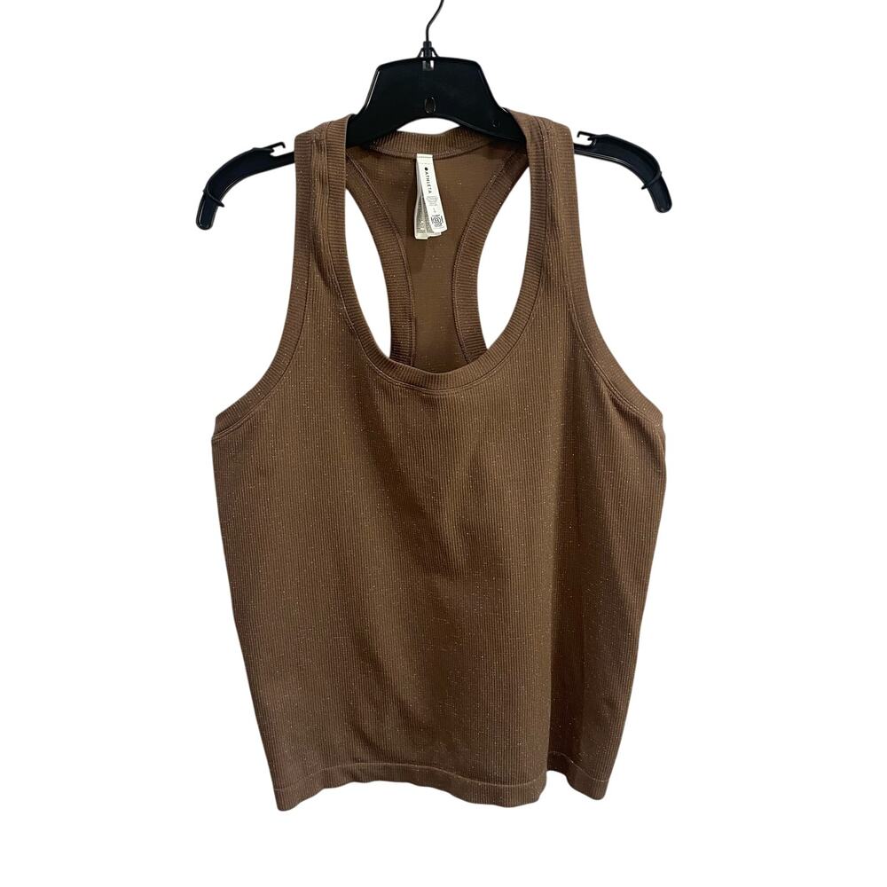 Athleta Metallic Knit‎ Racerback Tank L Brown Shimmer Athletic Yoga Top